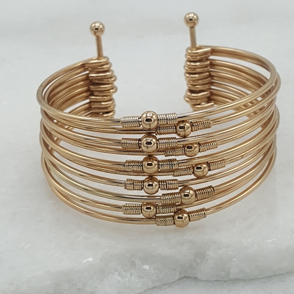Jewelry - ✔Gold Stacked Cuff Bracelet with Small Gold Beads
